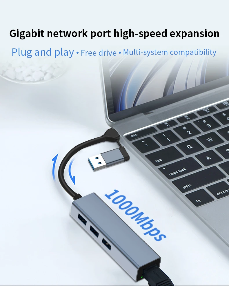 USB3.0, 1000Mbps, Adaptador Ethernet RJ45, 100Mbps, USB2.0,