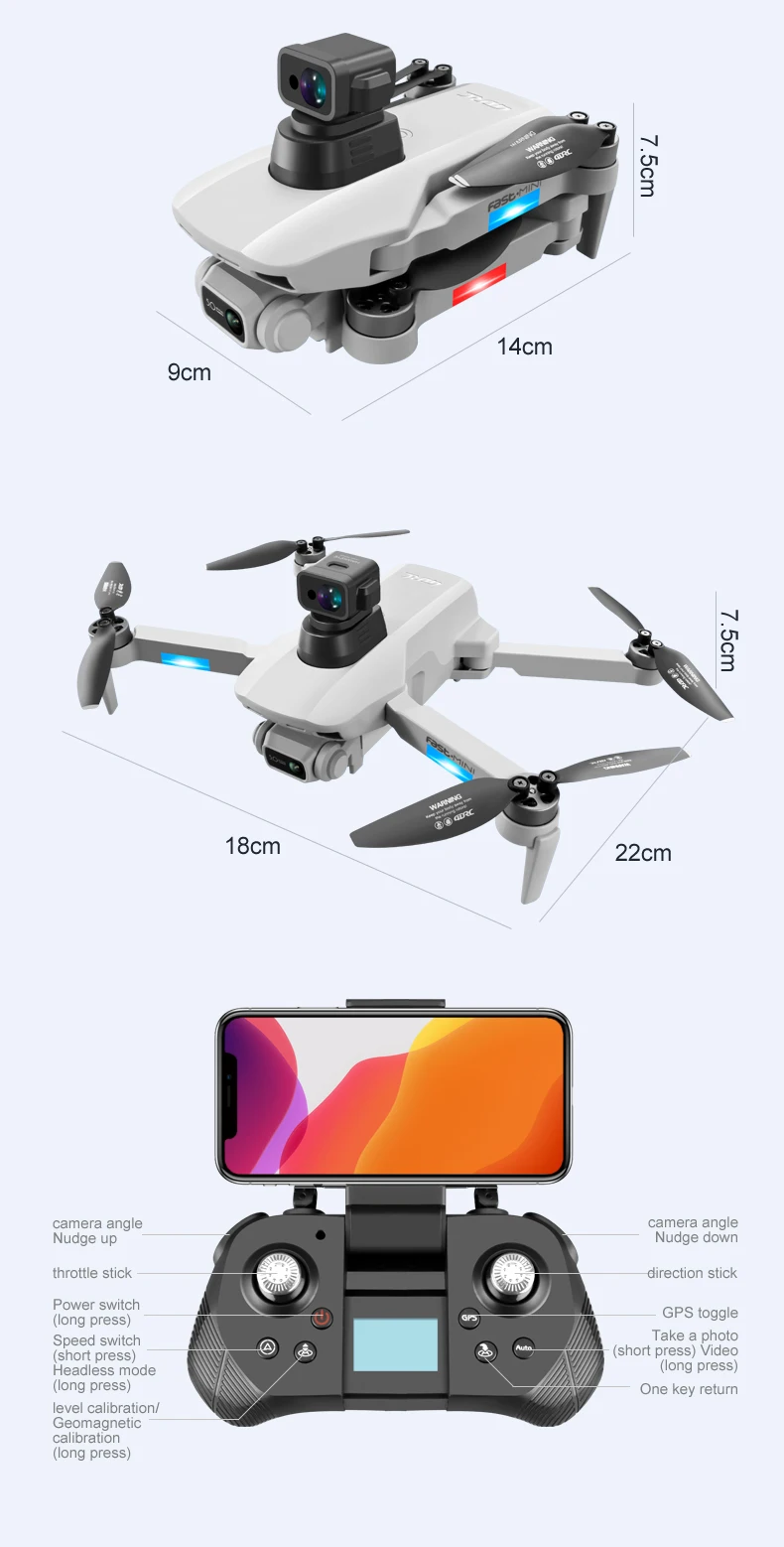 F8S Drone, GPS 8K HD Professional Dual Camera Distance 2000