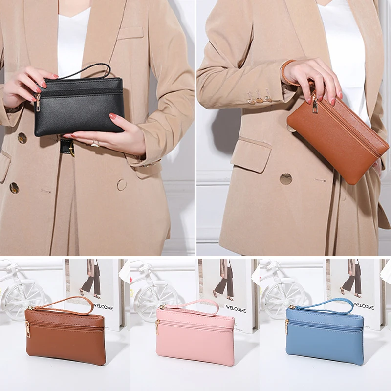 

2023 Female long Purse Fashion Bright Lacquered Coin Handbag Solid Color Double Zipper Larger Capacity Long Wallet