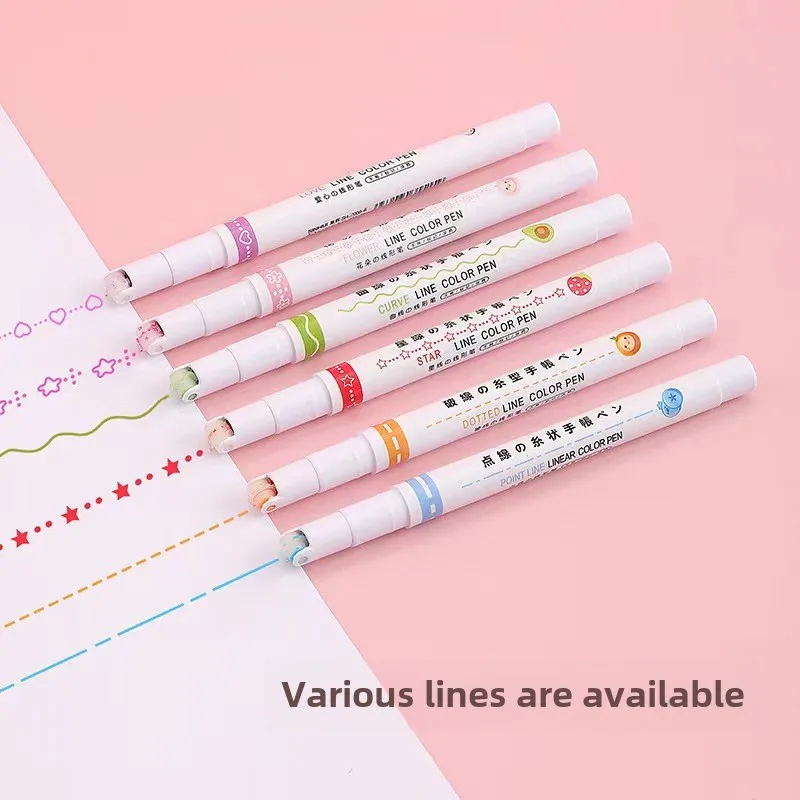 3/6PCS Flower Shape Outline Pens Highlighter Marker Curve Roller Tip Pen Stationery Graffiti School Acsesories Gift