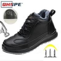Plush Labor Protection Shoes for Winter Work Shoes Men's Anti Smashing Anti Piercing Microfiber Leather Work Cotton Safety Shoes