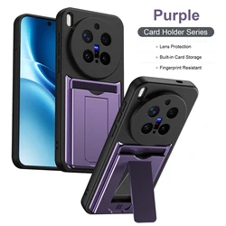 Shockproof Armor Wallet Phone Case with Slide Camera Cover and Built - in Card Slot (Anti - Drop Protective ) for Vivo X300 Pro (HRKB purple)