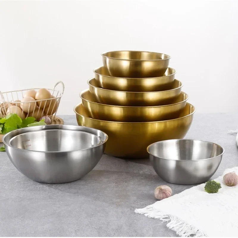 1pcs Stainless Steel Bowl with Scale Cooking Baking Food Storage multipurpose Large Capacity Mixing Bowls for Home Kitchen