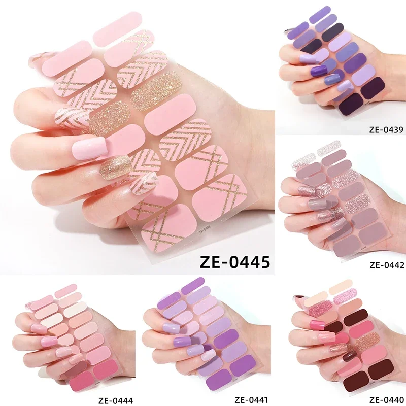 Nail Stickers 1sheet Semi Cured Gel Nail Stickers Long-Lasting Solid Color Nail Strips Patch Slider Uv Lamp Cured Decal Manicure Patch nail decals