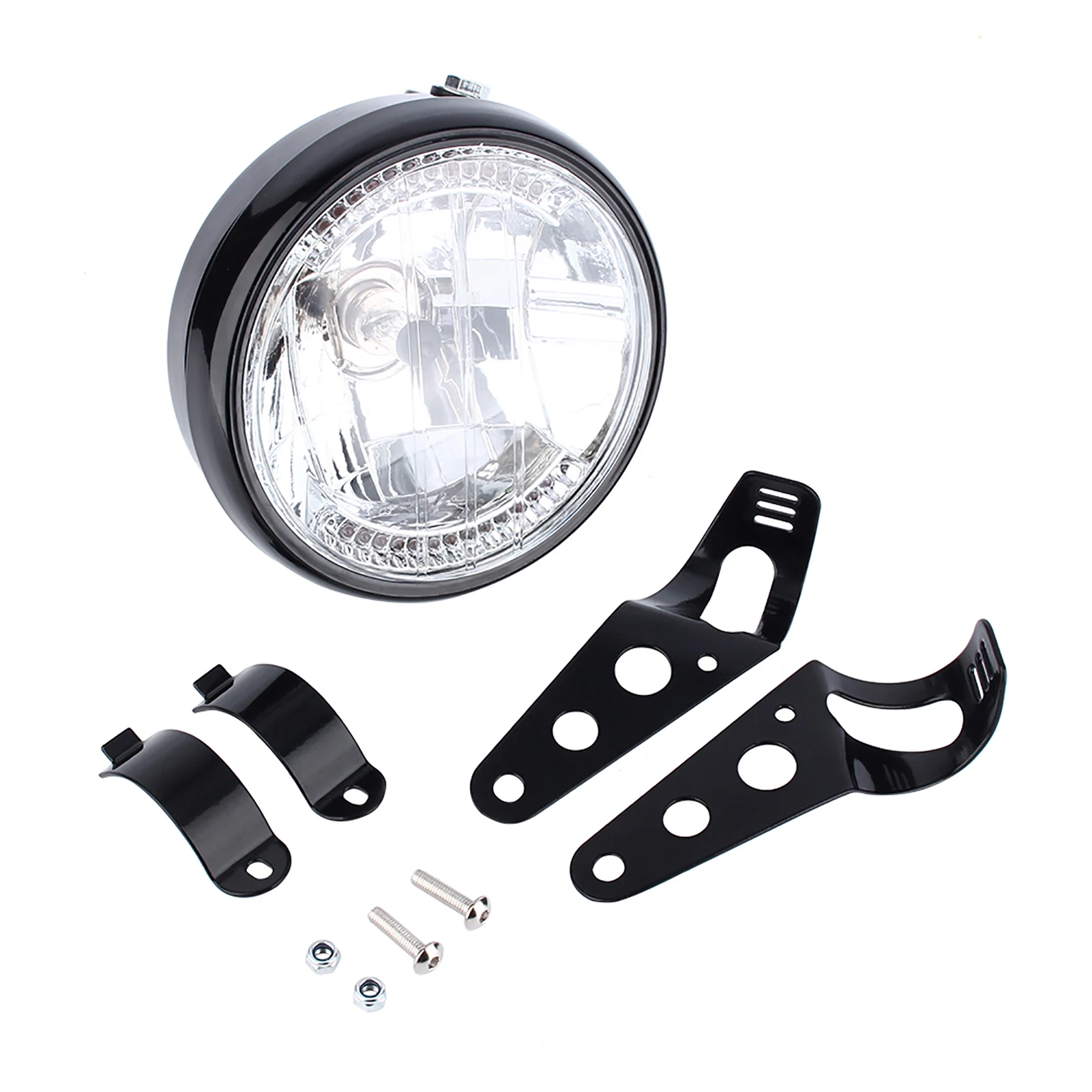 7 in Motorcycle Headlight 7" Universal 12V H4 35W Round Motorcycle Yellow LED Headlight W/ Black Bracket Motorcycle Accessories