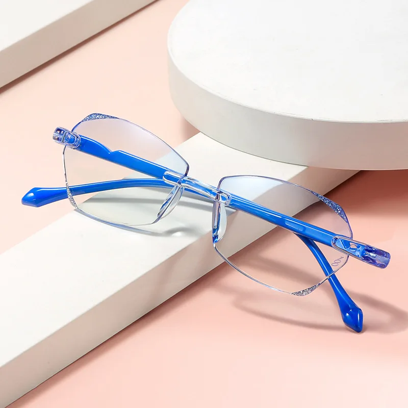 Elegant Rimless Vintage Frameless Diamond-Cut Women's Reading Glasses with Blue Light Protection