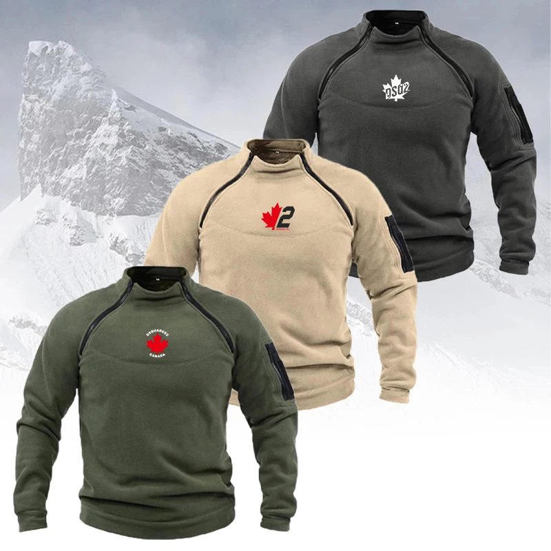 

Men Outdoor Tactical Pullover Double Zippers Design Army Polar Fleece Windproof Sportwear Hoodies Warm Hoody