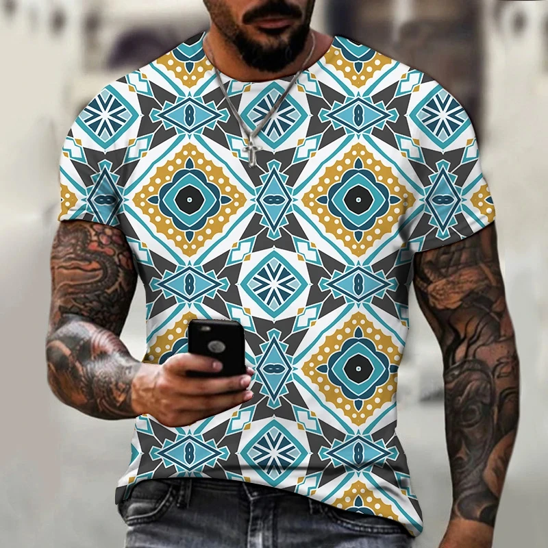 

Bohemian Geometry Graphic T Shirts Fashion Symmetry 3D Printed T Shirt For Men Casual Vacation Women Tshirt Streetwear Tee Tops