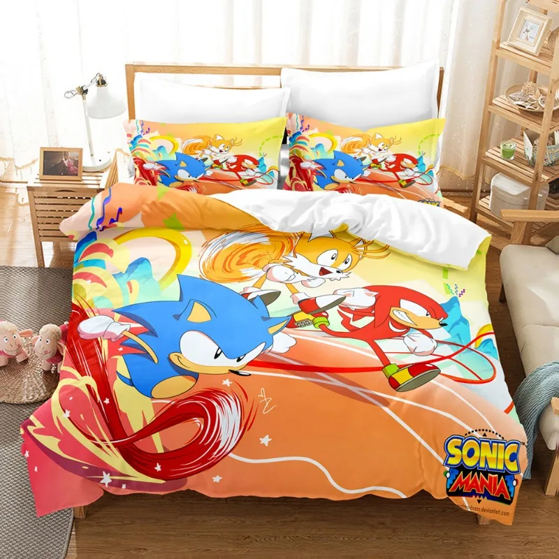 thumbnail image 1 of Juegos de cama tamaño king de Sonic The Hedgehog, funda de edredón con estampado 3D de dibujos animados de anime y funda de almohada, funda de edredón para dormitorio, juego de cama, 1 of 5