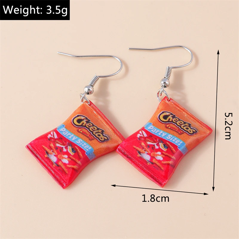 Fashion Colorful Resin Food Potato Chips Drop Earrings for Women