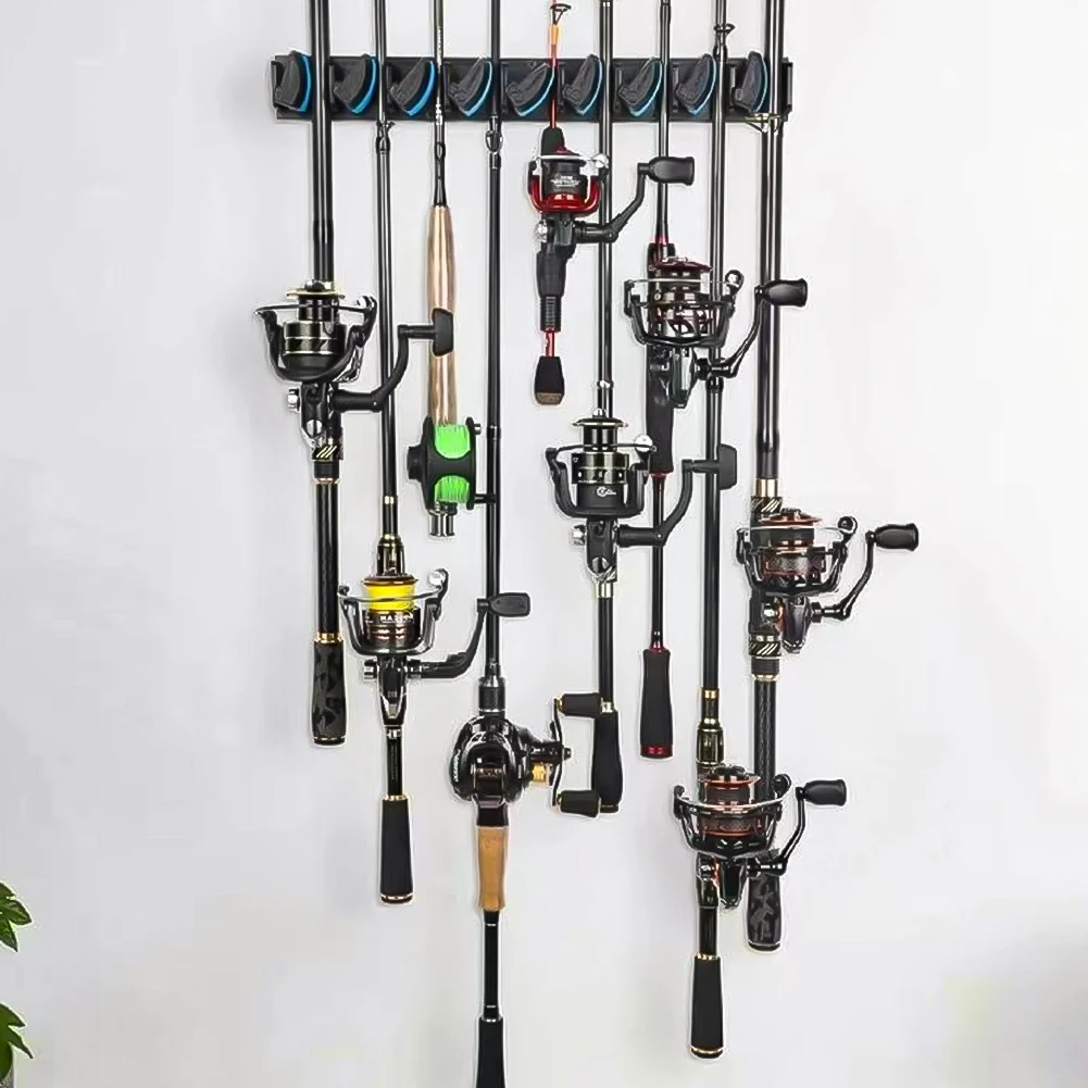 Wall-Mounted Fishing Rod Holder Vertical & Horizontal Pole Rack Up To 9 Rods Accessories Organizer Fishing Tools
