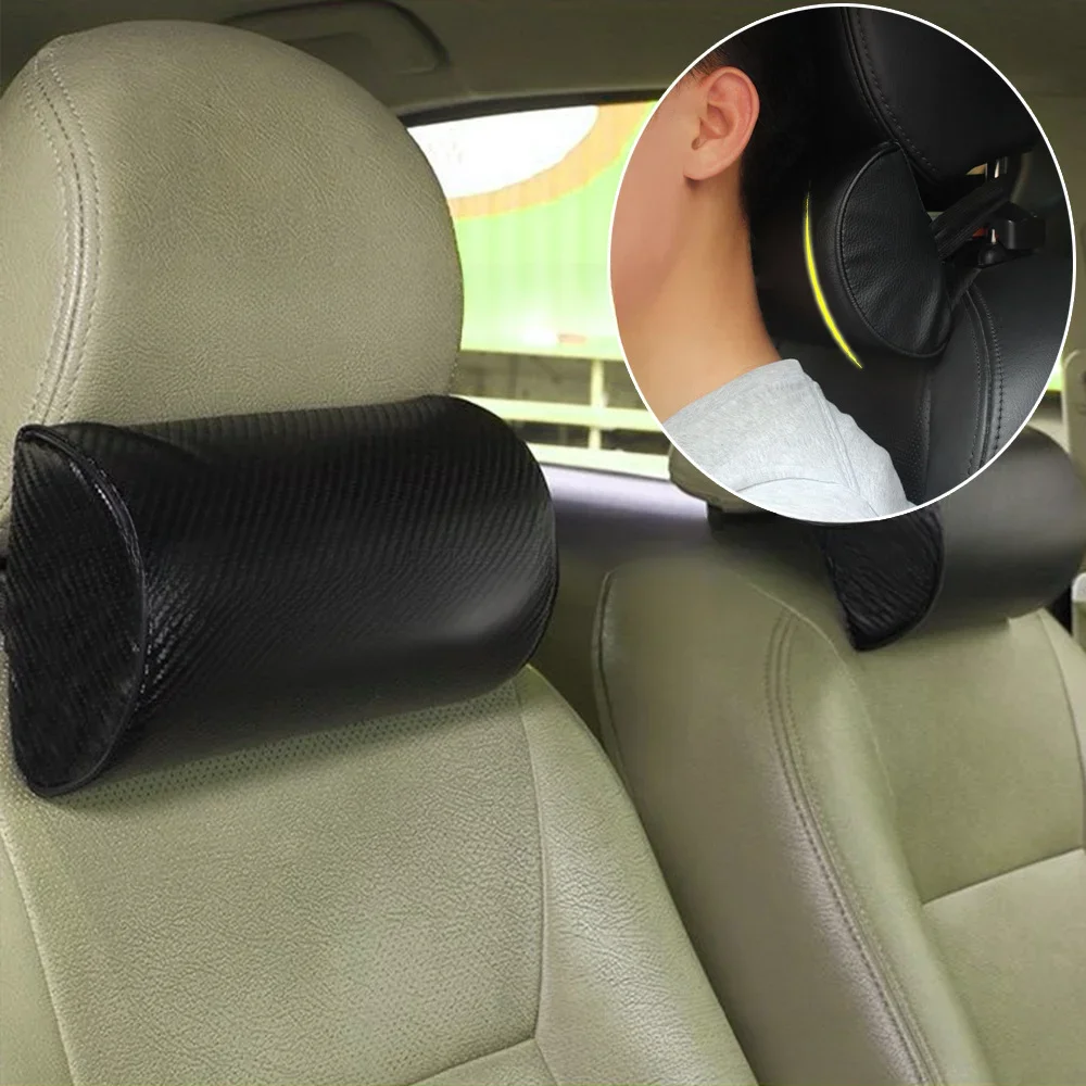 Car Carbon Fiber Head and Neck Pillow Car Neck Protection Pillow Memory Cotton Travel Half Cylinder Accessories Interior