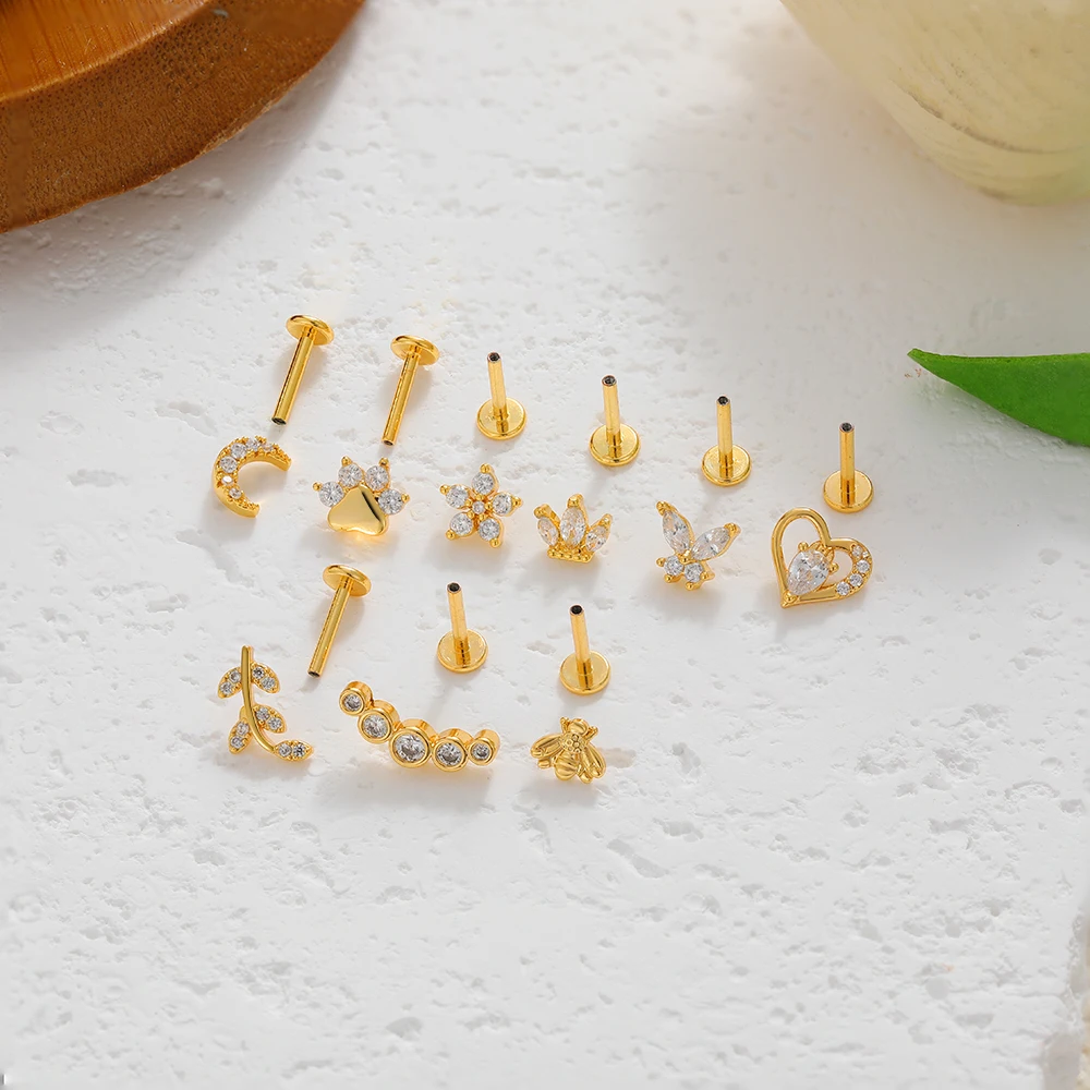 316L Stainless Steel Gold Plated Sparkling Zircon Geometric Navel Piercing Waterproof Hypoallergenic Moon Perforate Body Jewelry