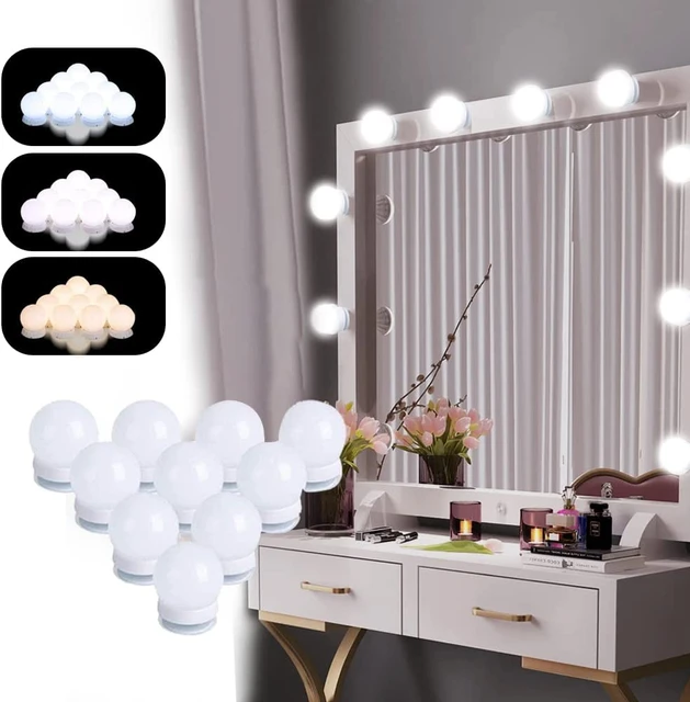 LED Vanity Lights For Mirror, Hollywood Style Vanity Lights With 10  Dimmable Bulbs, Adjustable Color & Brightness, USB Cable, Mirror Lights  Stick on for Makeup Table Dressing Room Mirror 