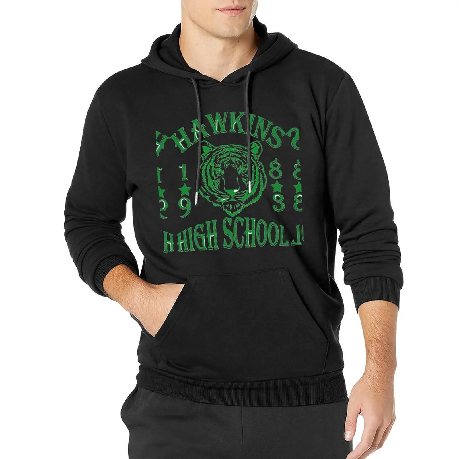 

Hawkins High School 1983 Casual Hoodies Green Tiger Print Trendy Hooded Sweatshirts Autumn Outerwear Oversized Pullover Hoodie