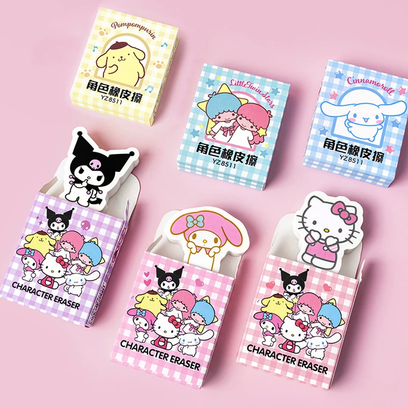 24pcs Sanrio Eraser Kawaii Hello Kitty My Melody Kuromi Ortable Rubber