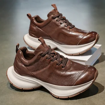 2024 New Retro Versatile Men's Casual Board Shoes with Thick Soles Durable Lightweight Comfortable Personalized Lace Up Sneakers 1