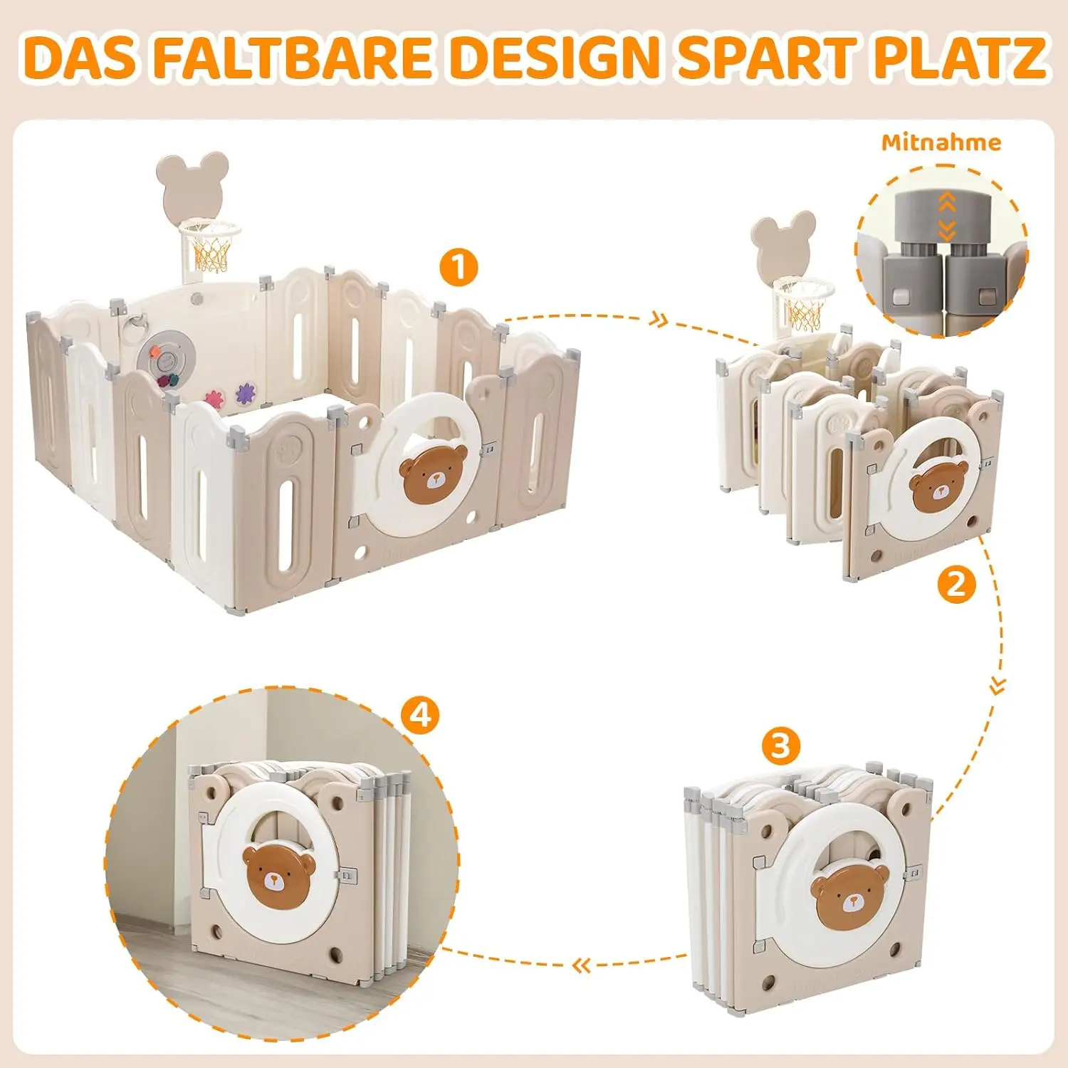 Foldable Baby Playpen 14-Panel Baby Fence Kids Activity Center Safety Play Yard with Basketball Hoop and Toy Board