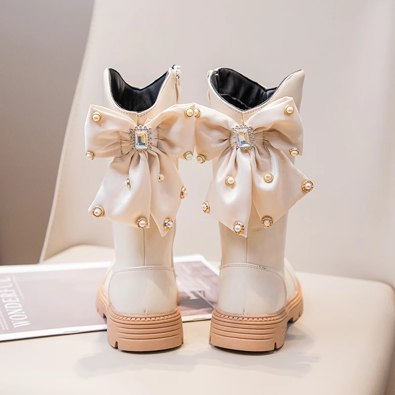 Girls Leather Mid Calf Boots Winter Kid Boots