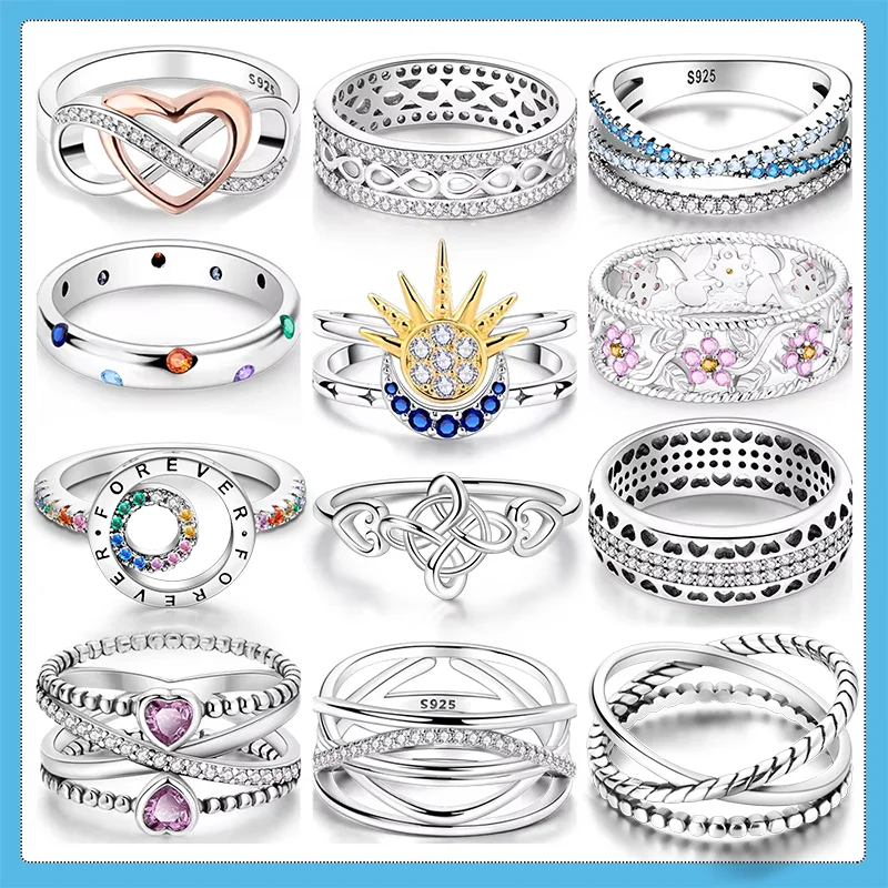 925 Sterling Silber Ring Glänzende Sonne Stern Mond Linien Bunte Ewige Liebe Ringe Hochzeit Schmuck Geschenk Für Frau