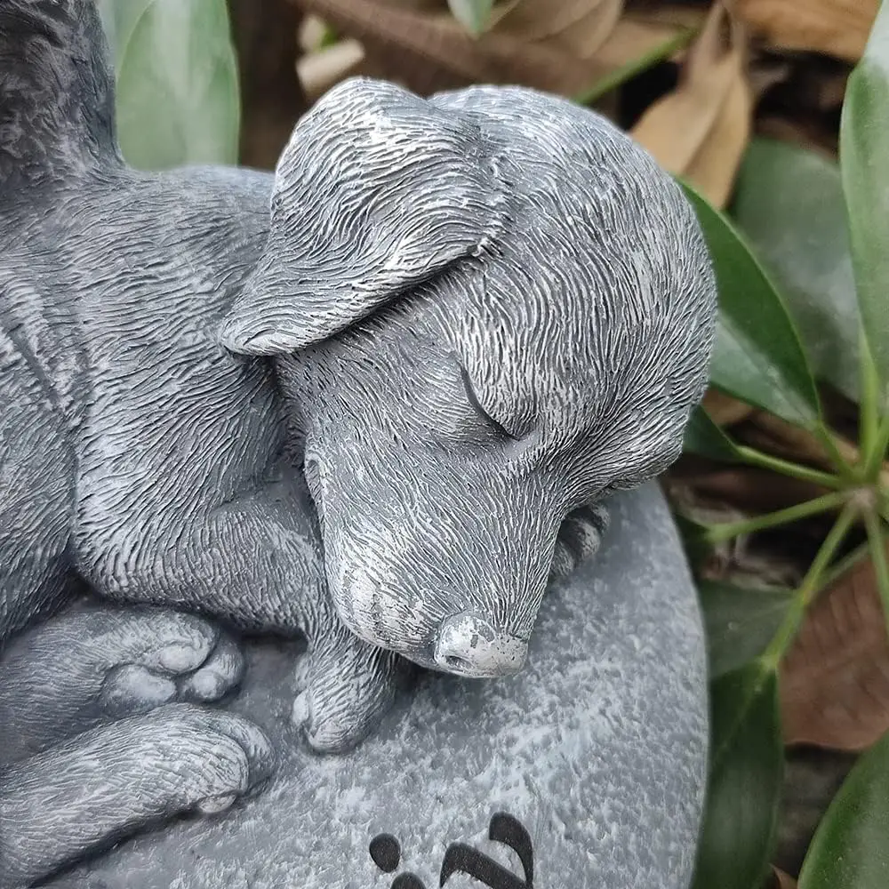 Dog statue memorial stones grave markers sleeping puppy heart-shaped stone gift for loss of dog
