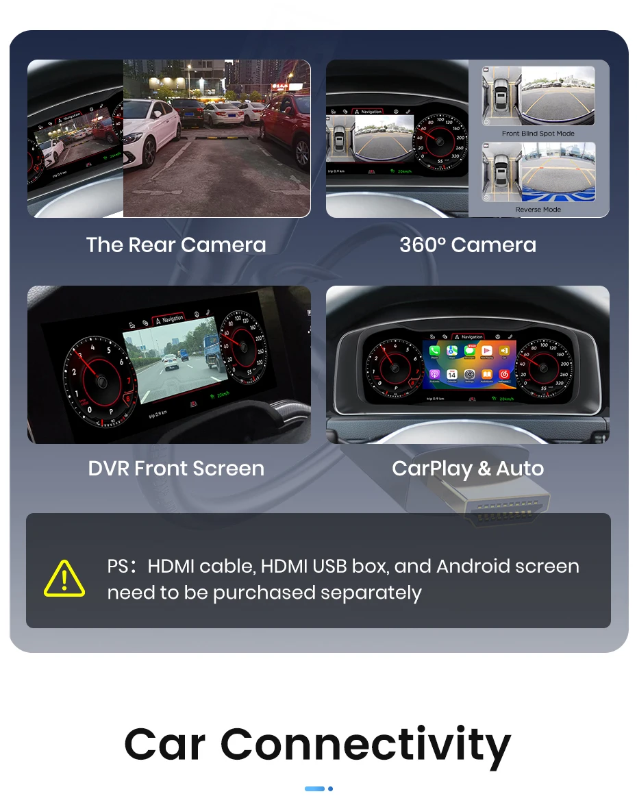 Junsun LCD-Armaturenbrett-Cluster für VW Golf MK7 Jetta Passat B6 B8 Tiguan Multivan, unterstützt HDMI Carplay, Instrumententafel, Cockpit – Detail 3