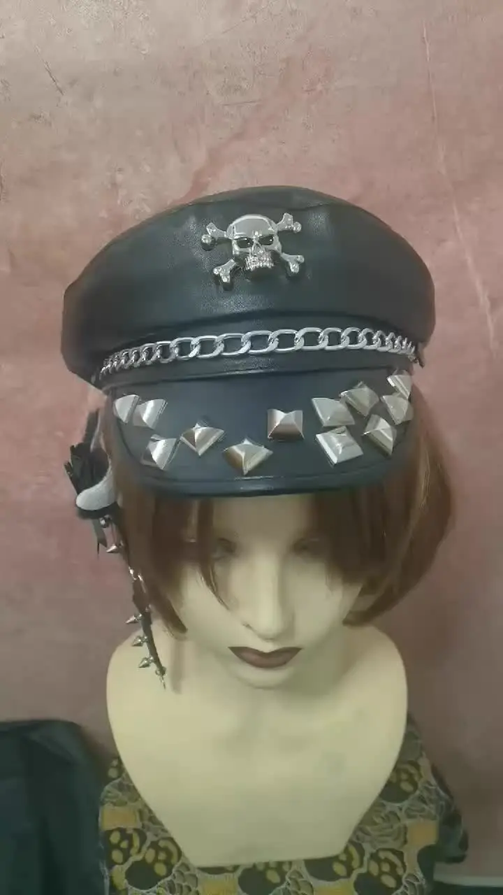 Harajuku Gothic Lolita Cool Punk Skull Spike Cap Biker