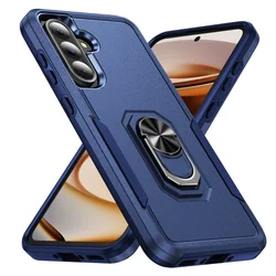 Rugged Military Armor Ring Bracket Phone Case - Dual Layer Shockproof Protection Cover - A17 5G (Blue)