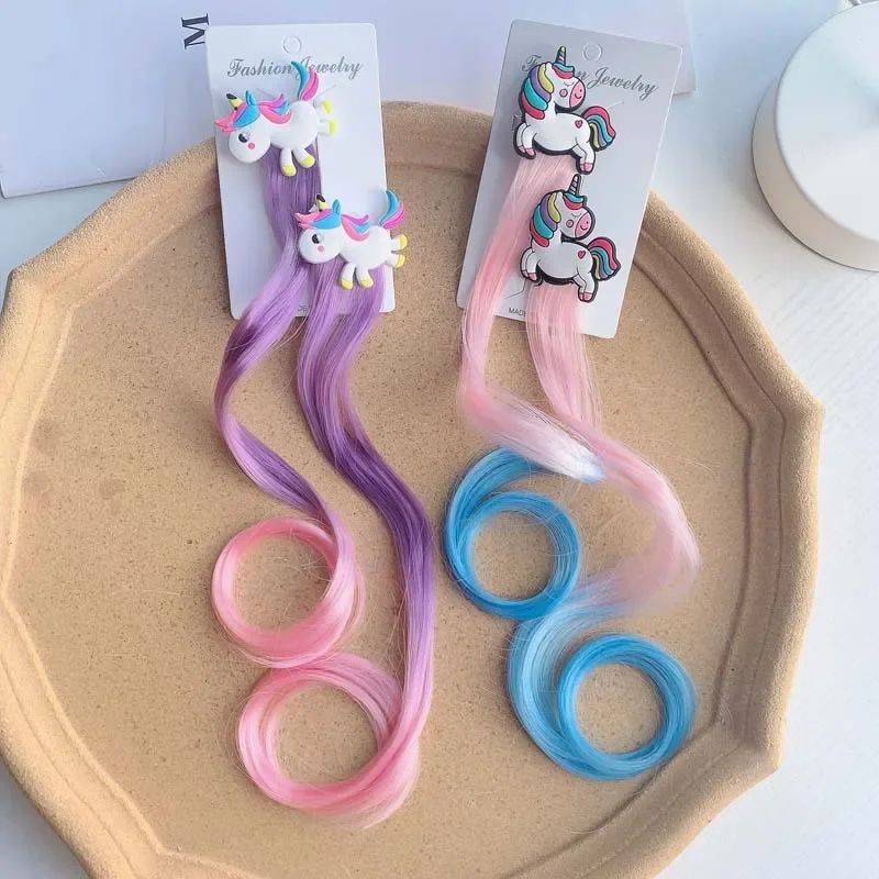 Girls Colorful Wigs Unicorn Ponytail Hair Ornament Headbands Rubber Bands Hair Bands Headwear Braid Kids Gift Accessories