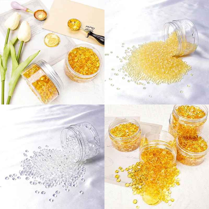 Sealing Wax 500G Mermaid Tears Transparent Fire Lacquer Wax Granules Crystal Translucent Smooth and Round DIY Seal Handbook Sealing Wax sealing wax beads,sealing wax beans,wax seal beads,wax seal sticks,diy wax material