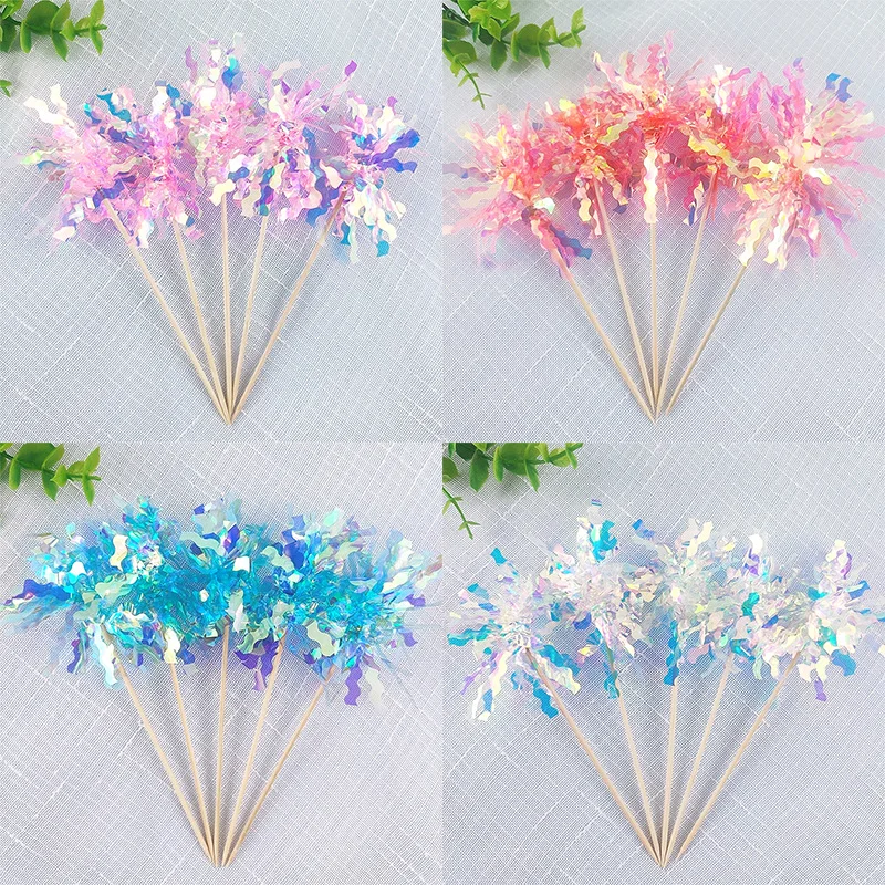10/20Pcs Glitter Happy Birthday Cake Topper Colorful Fireworks Tassels Cupcake Topper Wedding Baby Shower DIY Dessert Cake Decor