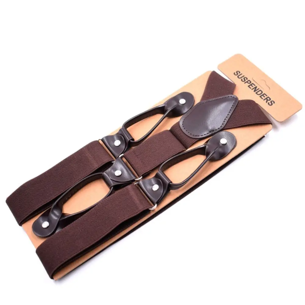 Männer Frauen Erwachsene Vintage Hosenträger Leder Getrimmt Knopf Ende Y Zurück Einstellbare Elastische Hosenträger Riemen Gürtel – Detail 3