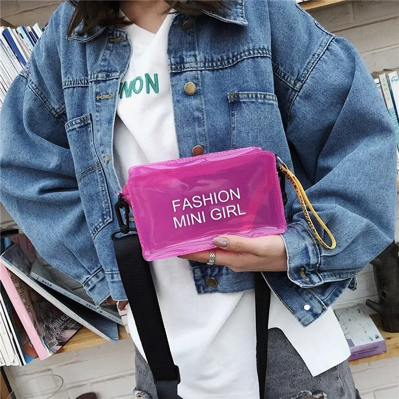 Bolso cruzado con láser transparente para mujer, bandolera pequeña de PVC con letras de Color caramelo, a la moda