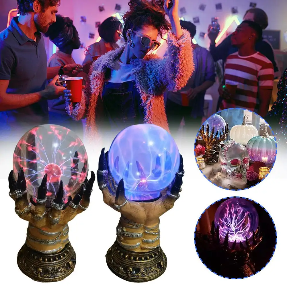 New Glowing Deluxe Cellular Crystal Ball Luminous Witch Electrostatic Spooky Light Serve Skull Hallow Finger Decor Plasma H V2y5 3