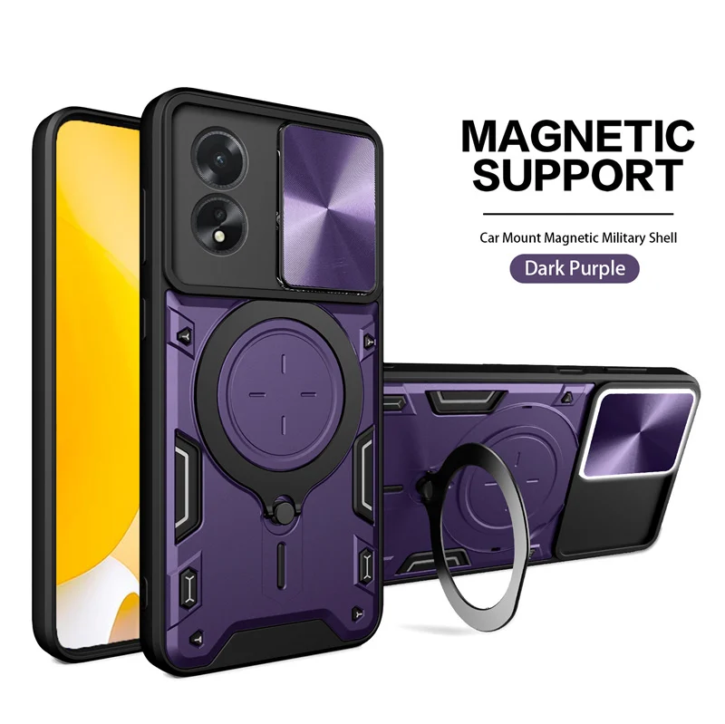 Enhanced Shockproof Armor Ring Holder Phone Case with Slide Lens Protection