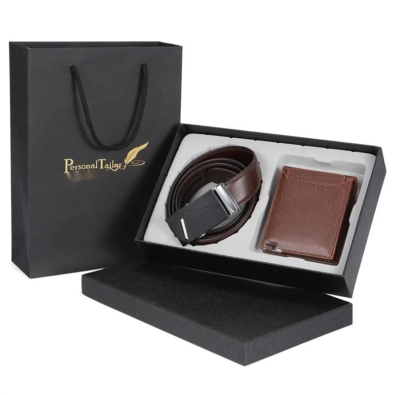Neues Gürtel-Geschenk-Geldbörsen-Gürtel-Set, Unternehmensgeschenk, Herren-Echtleder, zweiteilig, Geschenkbox, Logo-Gürtel im Herren-Stil_voghion.com