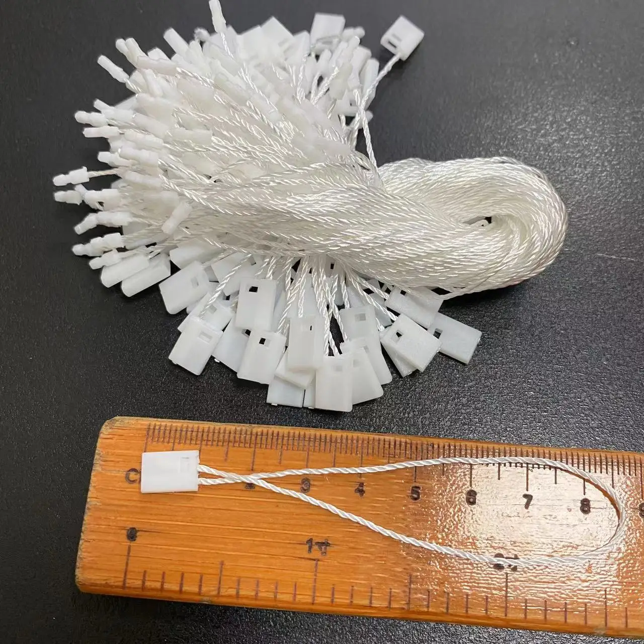 Plastic Tag White Beige Black Hang Tag Polyester Rope String Snap Lock Pin Loop Tie Fasteners 100PC /lot,clothing hang tags