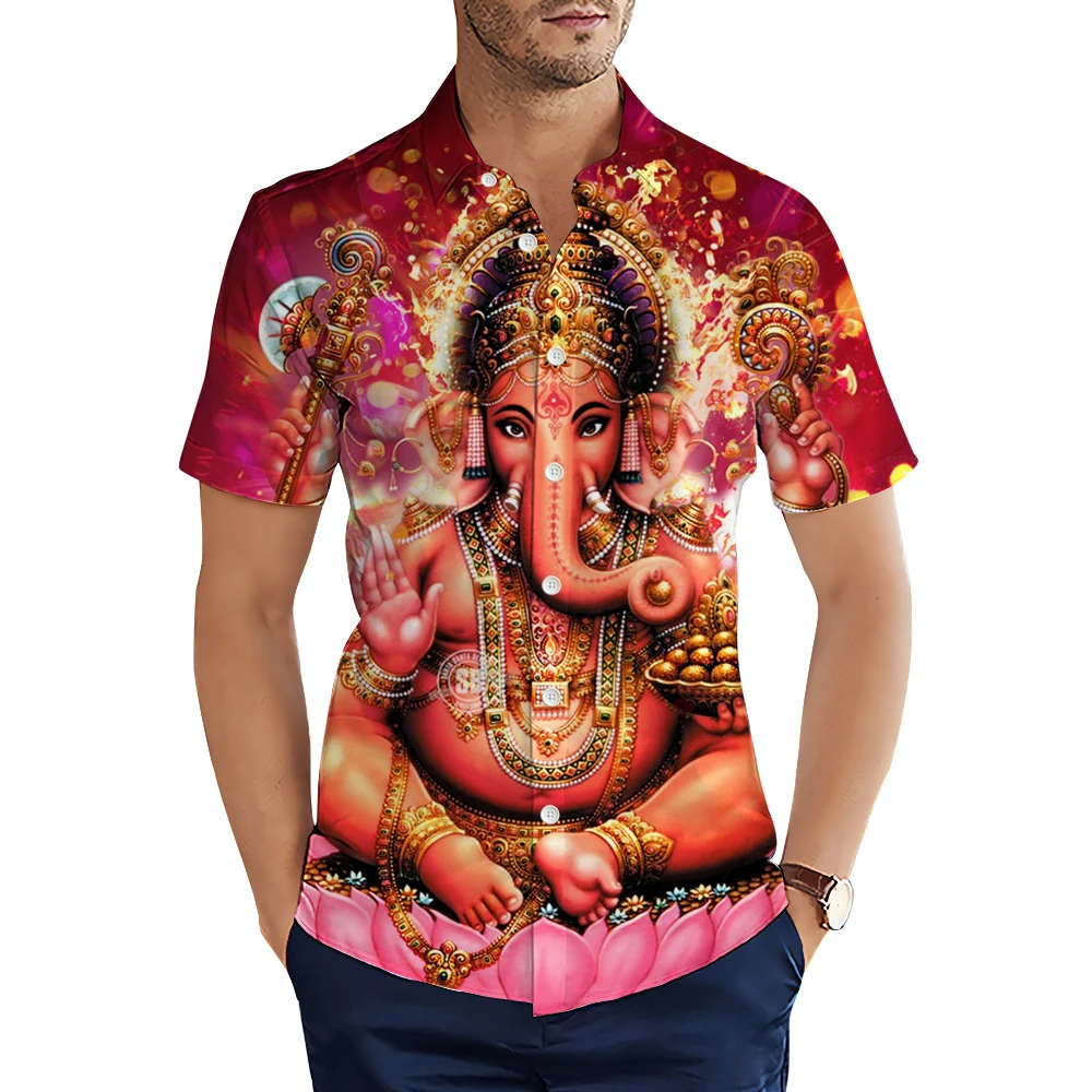CLOOCL Men Shirts 3D Graphic Shiva Ganesha Printed Blouse Summer Short Sleeve Male Shirts Casual Cozy Hawaiian Shirts Tops