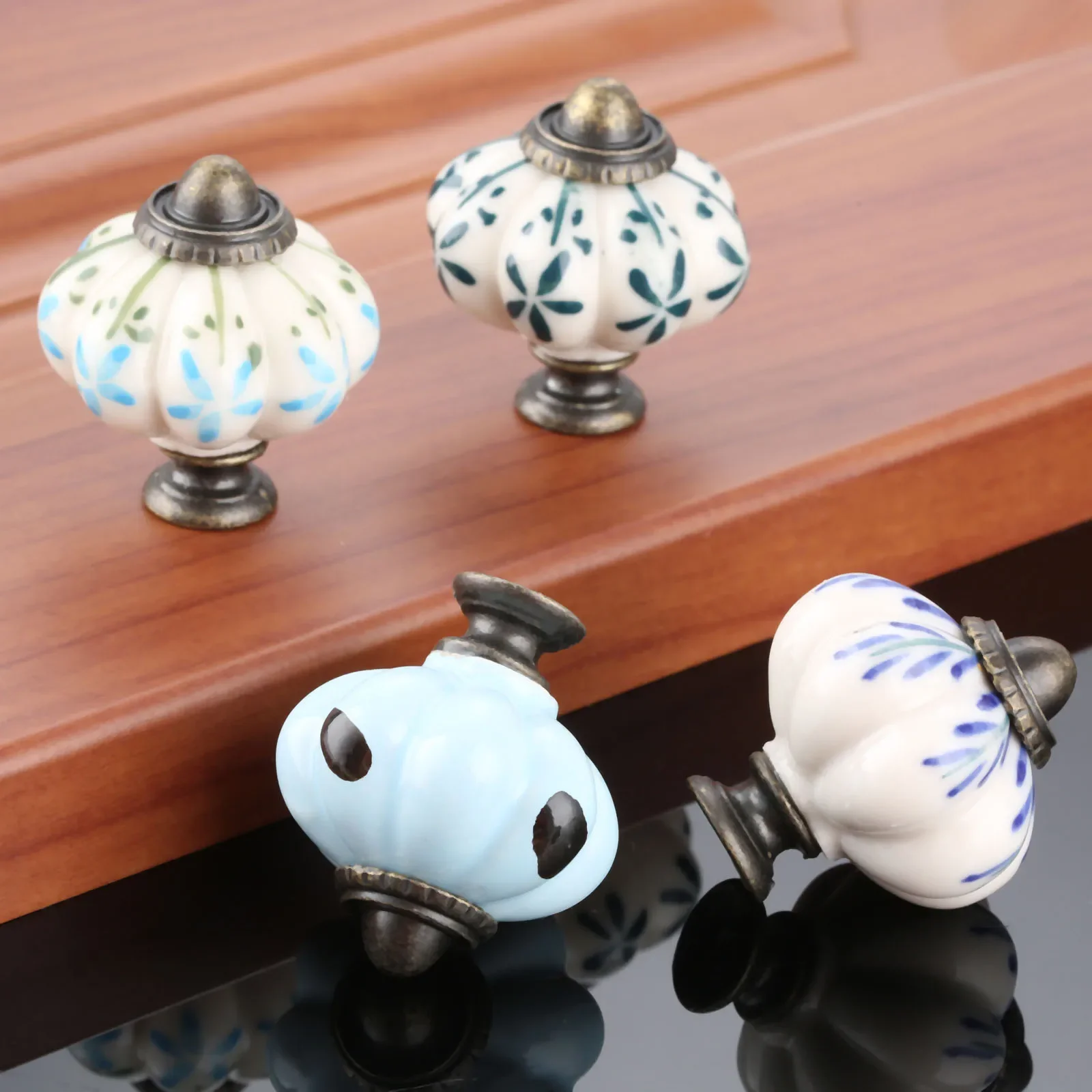 Retro Pumpkin Cabinet Knob Furniture Handles Ceramic Door Knobs Wardrobe Drawer Cupboard Kitchen Pull Handle 1Pc 38*33mm 43*41mm