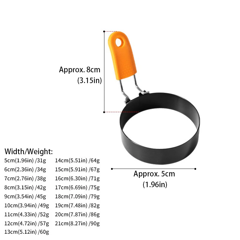 Fried Egg Ring Stainless Steel with Heat Resistant Silicone Handle Non-Stick Mold Scrambled Eggs Form