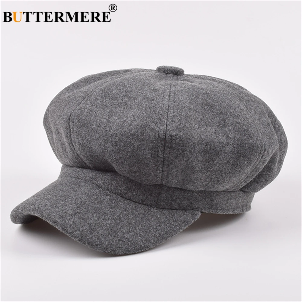 BUTTERMERE Wool Newsboy Cap Red Hats for Women Solid Ladies Baker Boy Hat Female Beret Brand Autumn Winter Vintage Octagonal Cap