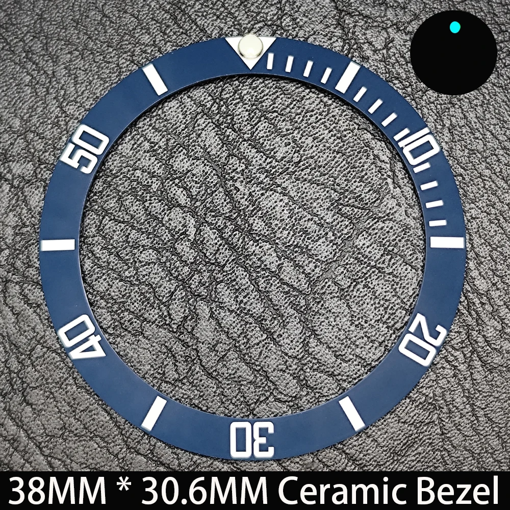 Elegant Blue Luminous Bezel GMT and Diving Watch Insert, Sloping 38mm x 30.6mm Ceramic/Aluminum