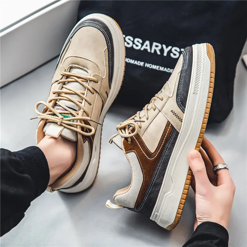 

2023 Men Sneakers Spring Autumn PU Leather Casual Shoes Fashion Breathable Skateboarding Shoes For Men Vulcanized Shoes Male
