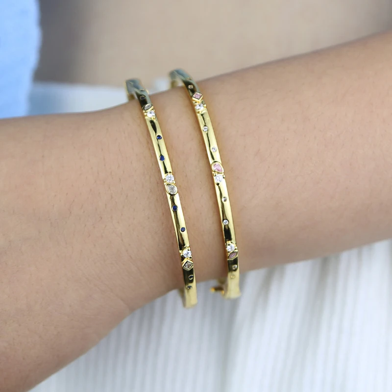 Gold Plated Fashion Women Jewelry Paved Geometric CZ White