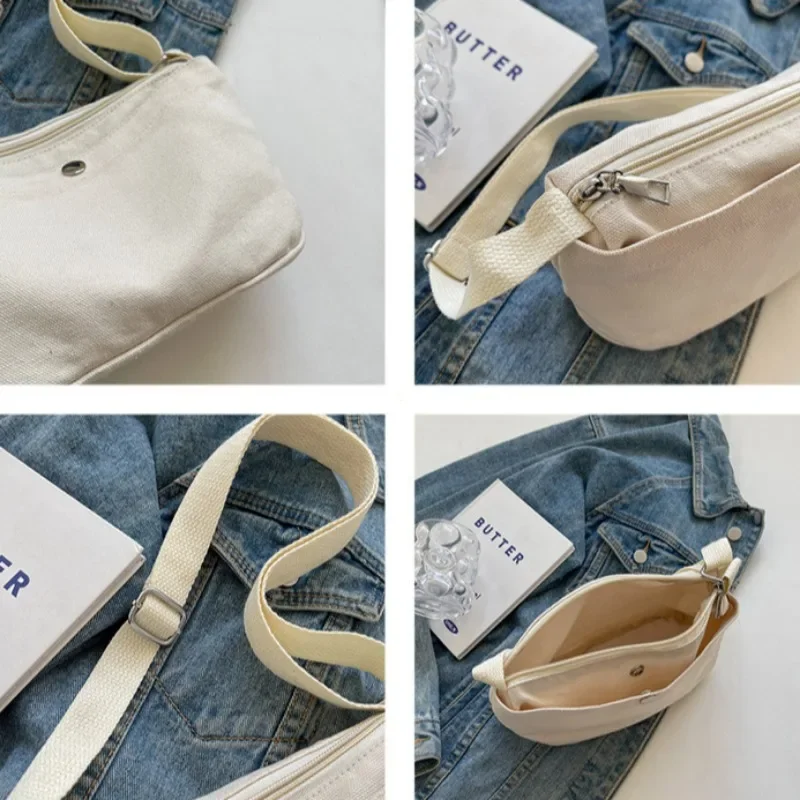 2026 Small Canvas Women's Black Shoulder Cross Bag Female Messenger Bag Y2K Eco Korean Shopper Student Handbags Side Bag Book