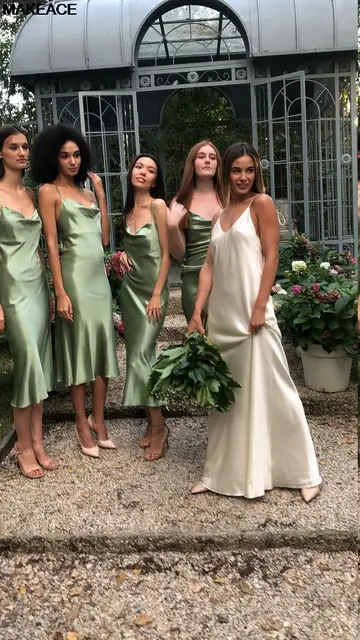 Vestidos De satén verde oliva para Dama De Honor, Vestido largo De té, 2022
