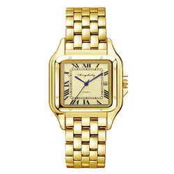 Elegant Square Design Stainless Steel Couple Quartz Watches (Gold Men)