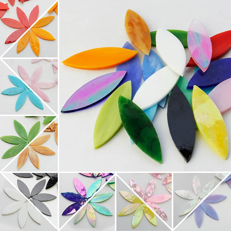 Glass mosaic tiles 20Pcs Mixed Color Leaf Shape Mosaic Tiles Stained Glass DIY Coaster Lamp Mosaic Puzzle Art Wall Decoration Material diy mosaic supplies