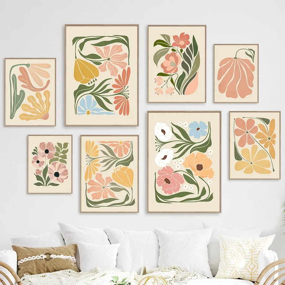 

Abstract Flower Market Peony Daisy Leaves Wall Art Nordic Vintage Posters Pictures For Living Room Decor Canvas Painting Prints