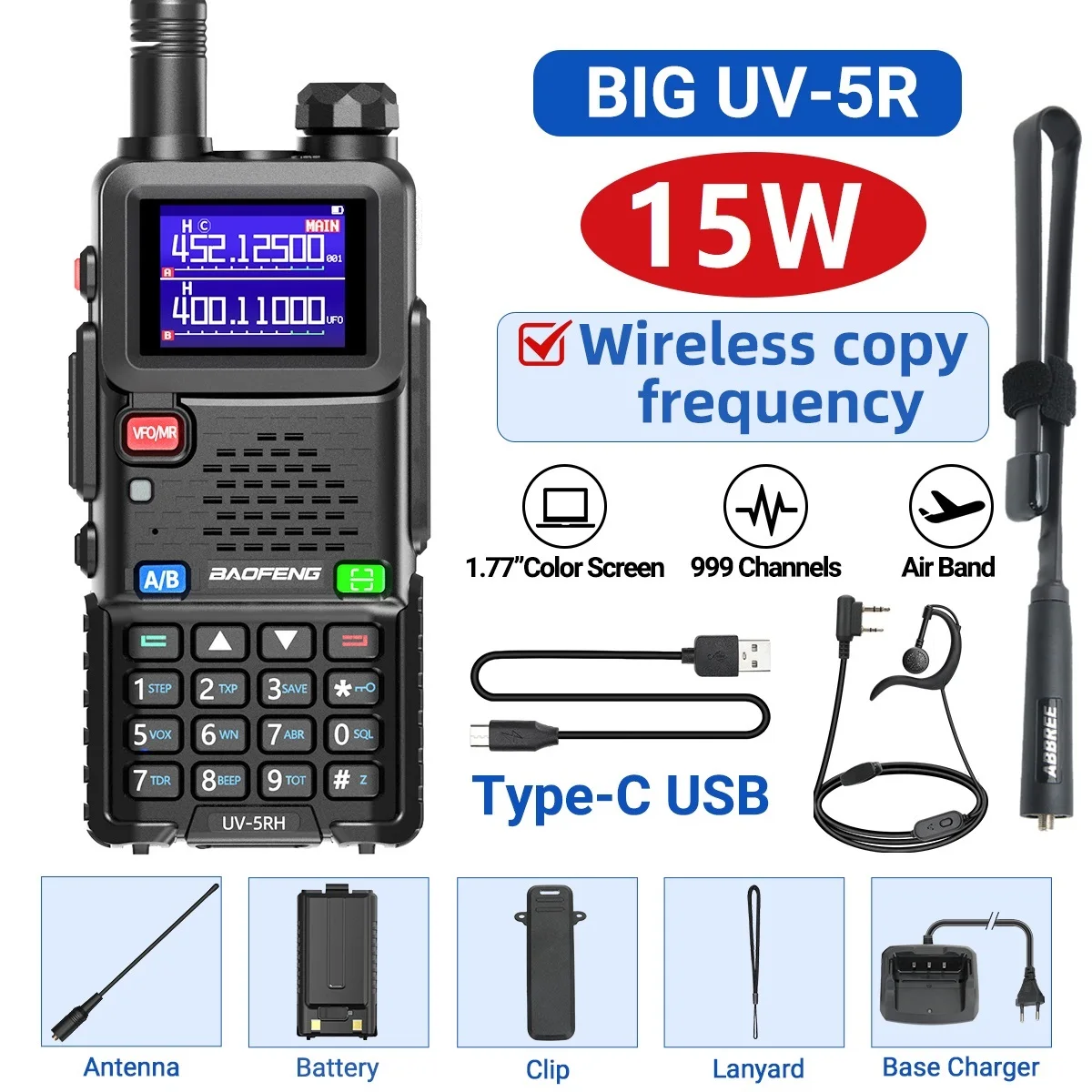 Enhanced Air Band Walkie Talkie with Copy Frequency and NOAA Features